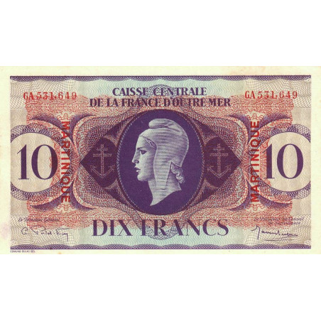 Martinique - France Outre-Mer - Pick 23 - 10 francs - Série GA - 1944 - Etat : SPL