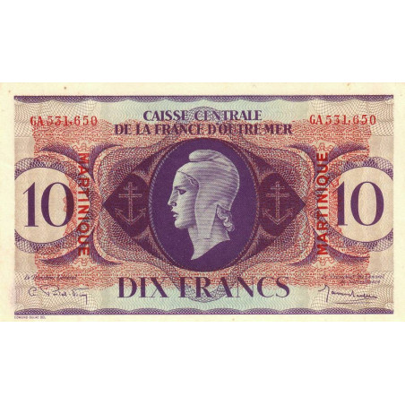 Martinique - France Outre-Mer - Pick 23 - 10 francs - Série GA - 1944 - Etat : SPL