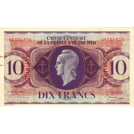 Martinique - France Outre-Mer - Pick 23 - 10 francs - Série GA - 1944 - Etat : TTB