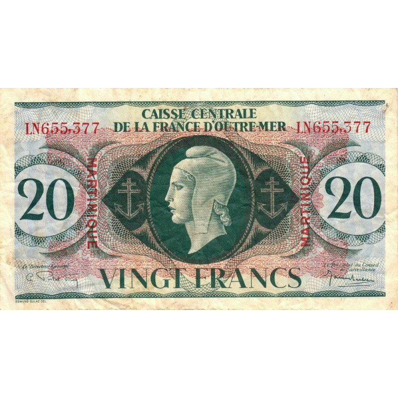 Martinique - France Outre-Mer - Pick 24 - 20 francs - Série LN - 1944 - Etat : TB