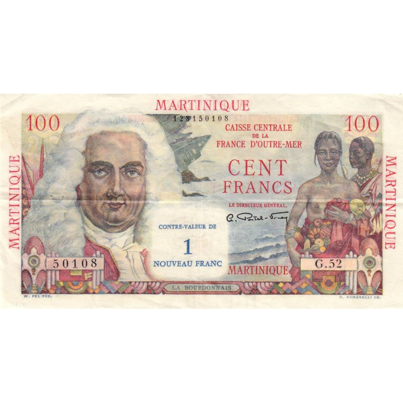 Martinique - Pick 37 - 1 nouv. franc sur 100 francs - Série G.52 - 1960 - Etat : SUP