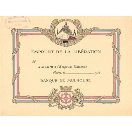 Emprunt de la Libération - 1918 - 75 Paris Banque de Mulhouse - Etat : SUP