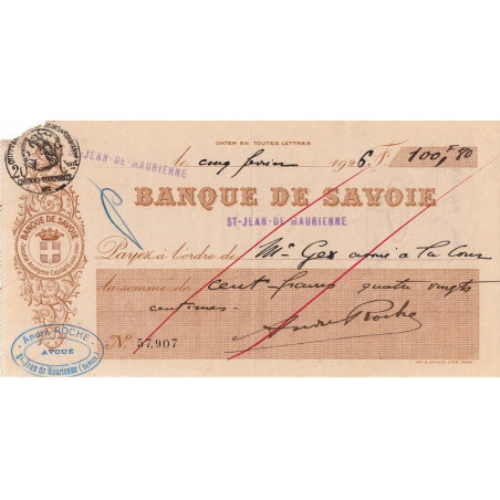 Banque de Savoie - St-Jean-de-Maurienne - 1926 - Etat : TB+