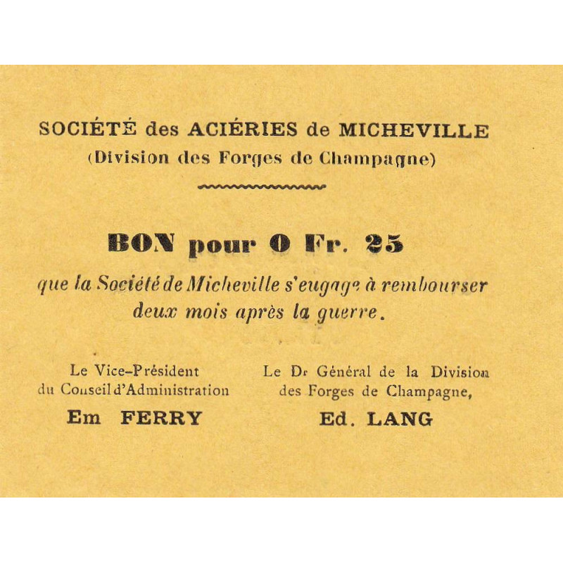 52 - Pirot 13 - Marnaval - Aciéries de Micheville - 0,25 franc - Etat : SPL à NEUF
