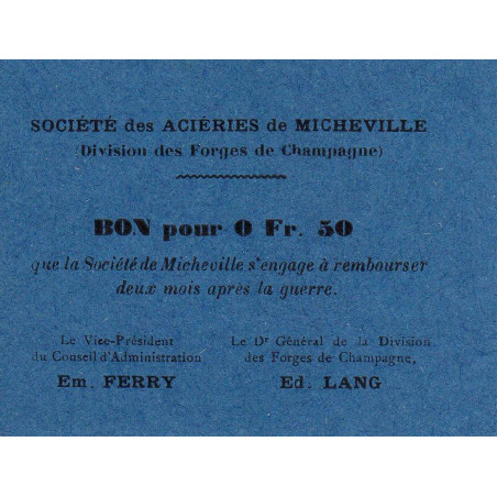 52 - Pirot 14 - Marnaval - Aciéries de Micheville - 0,50 franc - Etat : SPL à NEUF