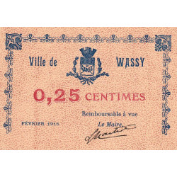 52 - Pirot 46 - Wassy - 25 centimes - Février 1916 - Etat : SPL à NEUF