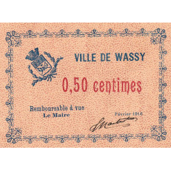 52 - Pirot 47 - Wassy - 50 centimes - Février 1916 - Etat : SPL à NEUF