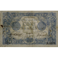 F 02-43 - 25/09/1916 - 5 francs - Bleu - Série R.14078 - Etat : TTB+
