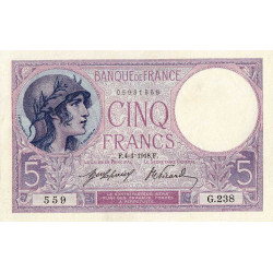 F 03-02 - 04/01/1918 - 5 francs - Violet - Série G.268 - Etat : SUP+