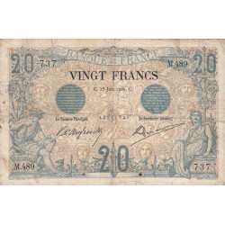 F 09-03 - 25/06/1904 - 20 francs - Noir - Série M.489 - Etat : TB-