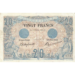 F 09-03 - 12/10/1904 - 20 francs - Noir - Série O.851 - Etat : TTB-