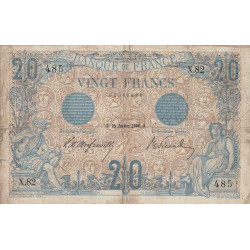 F 10-01 - 25/01/1906 - 20 francs - Bleu - Série X.82 - Etat : B+ à TB-