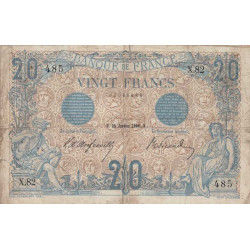 F 10-01 - 25/01/1906 - 20 francs - Bleu - Série X.82 - Etat : B+ à TB-