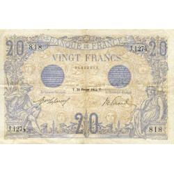 F 10-02 - 24/02/1912 - 20 francs - Bleu - Série J.1274 - Etat : TTB-