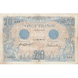 F 10-02 - 29/05/1912 - 20 francs - Bleu - Série C.1893 - Etat : TB+