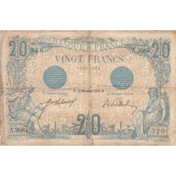 F 10-02 - 23/11/1912 - 20 francs - Bleu - Série A.3084 - Etat : TB-
