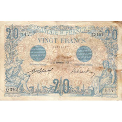 F 10-02 - 23/11/1912 - 20 francs - Bleu - Série Q.3161 - Etat : TB