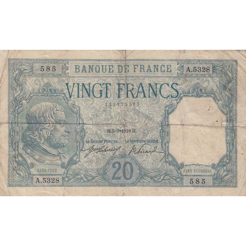 F 11-03a - 05/09/1918 - 20 francs - Bayard - Série A.5328 - Etat : TB