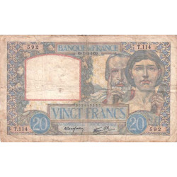 F 12-01 - 07/12/1939 - 20 francs - Science et Travail - Série T.114 - Etat : TB-