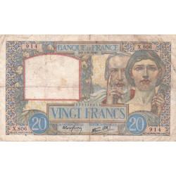 F 12-05 - 01/08/1940 - 20 francs - Science et Travail - Série X.806 - Etat : TB-