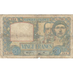 F 12-09 - 17/10/1940 - 20 francs - Science et Travail - Série L.1769 - Etat : B-