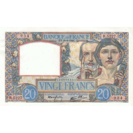 F 12-17 - 28/08/1941 - 20 francs - Science et Travail - Série R.5227 - Etat : SPL