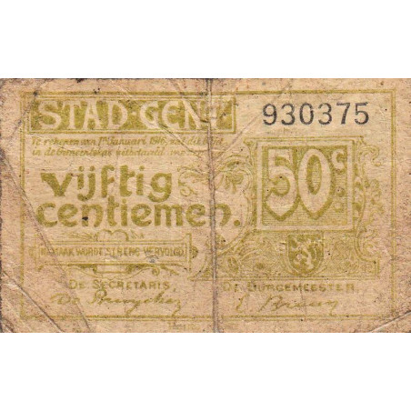 Belgique - Gand - GE63 - 50 centimes - 01/01/1916 - Etat : B