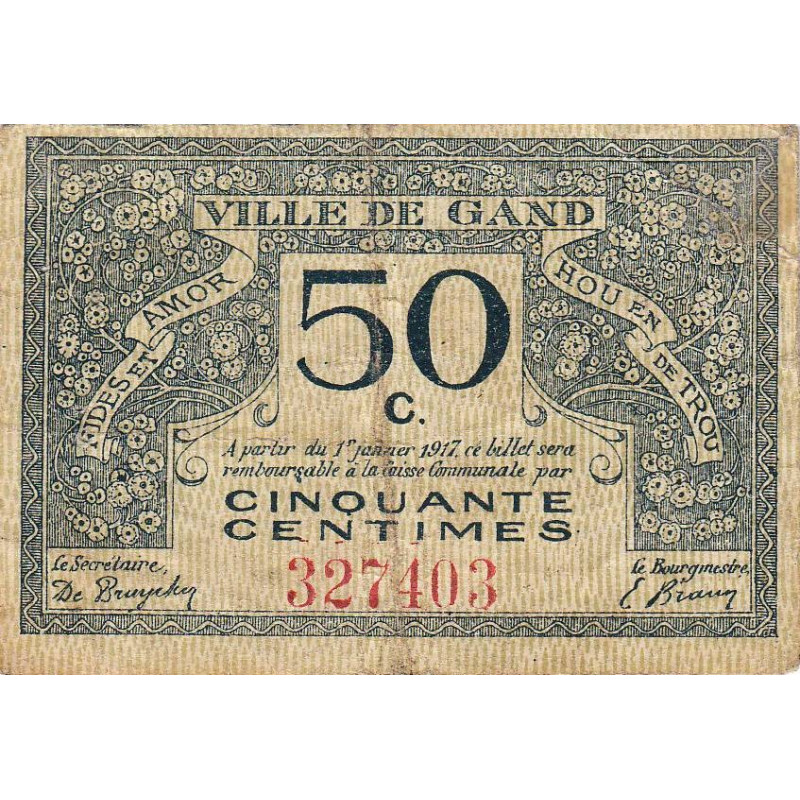 Belgique - Gand - GE67 - 50 centimes - 01/01/1917 - Etat : TTB