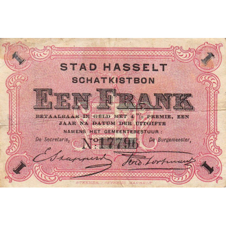 Belgique - Hasselt - HA218 - 1 franc - 15/04/1915 - Etat : TTB-