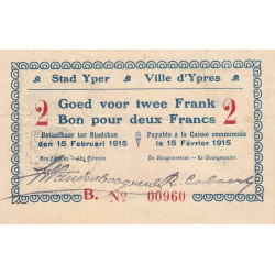 Belgique - Ypres - YP06 - 2 francs - 1914 - Etat : TTB+ à SUP