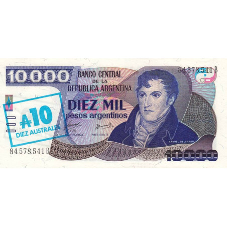 Argentine - Pick 322c - 10 australes sur 10'000 pesos argentinos - Série C - 1985 - Etat : pr.NEUF