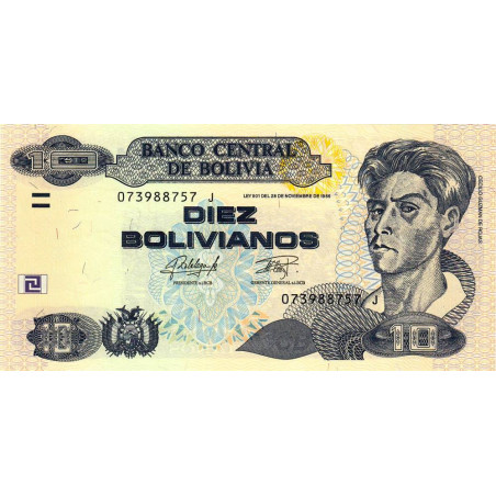 Bolivie - Pick 243 - 10 bolivianos - Série J - Loi 1986 (2015)- Etat : NEUF