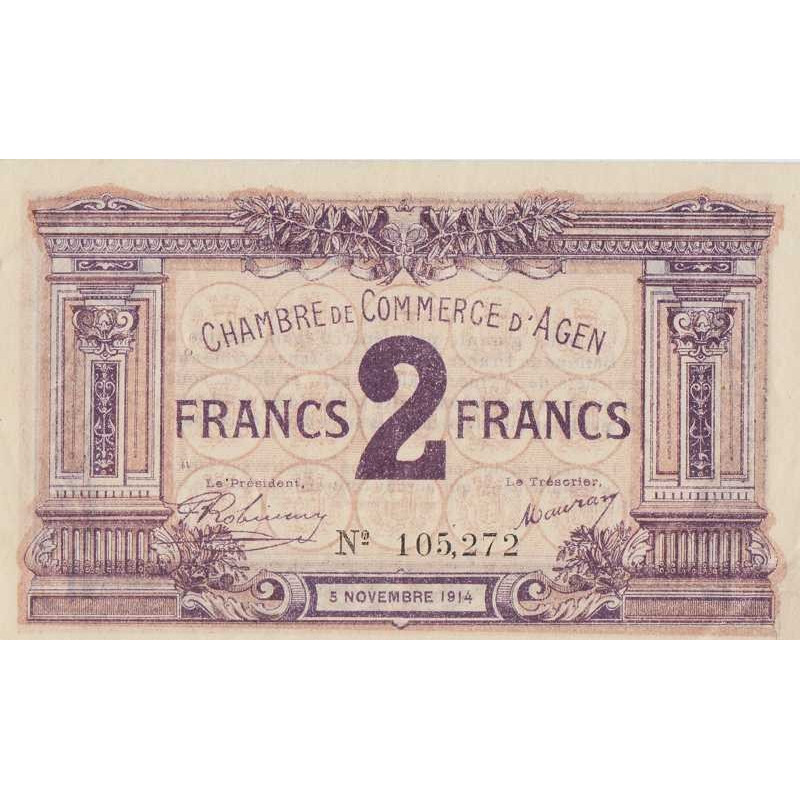 Agen - Pirot 2-5b - 2 francs - 05/11/1914 - Etat : SUP