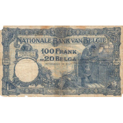 Belgique - Pick 102 - 100 francs ou 20 belgas - 06/10/1927 - Etat : B-