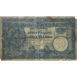 Belgique - Pick 102 - 100 francs ou 20 belgas - 06/10/1927 - Etat : B-