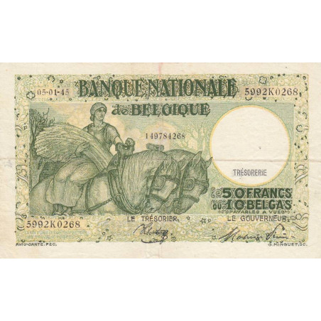 Belgique - Pick 106_6 - 50 francs ou 10 belgas - 05/01/1945 - Etat : TTB