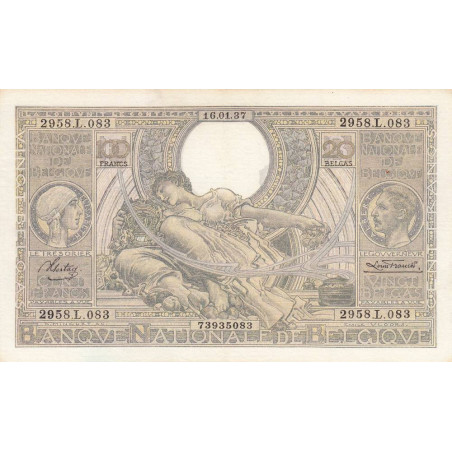 Belgique - Pick 107_2 - 100 francs ou 20 belgas - 16/01/1937 - Etat : SUP