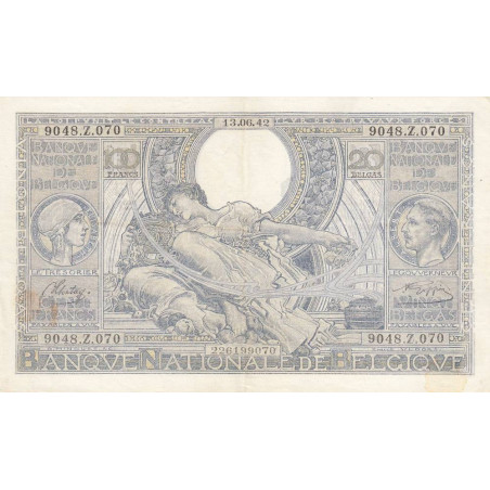 Belgique - Pick 107_4 - 100 francs ou 20 belgas - 13/06/1942 - Etat : SUP-