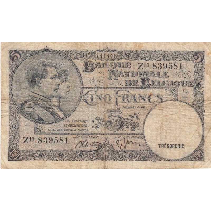Belgique - Pick 108x - 5 francs - 14/04/1938 - Variété 1988 - Etat : TB-