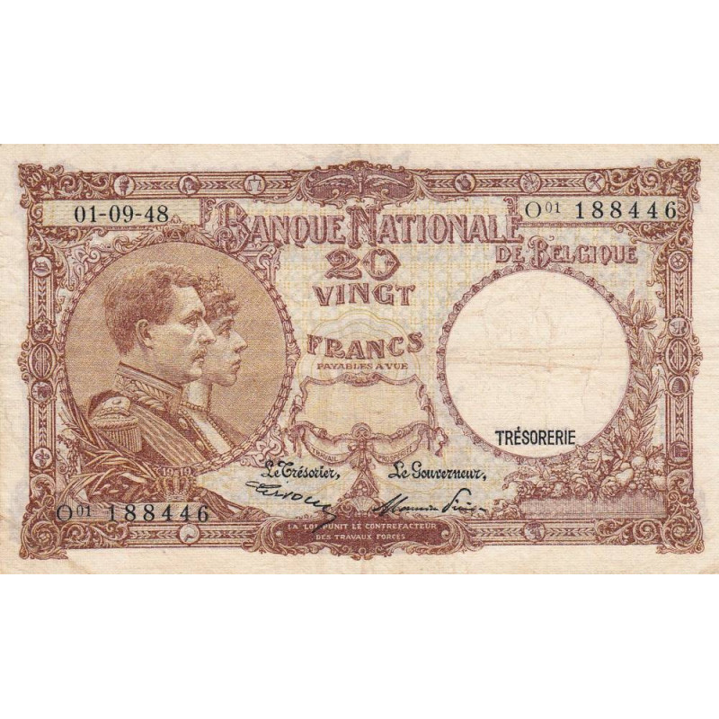 Belgique - Pick 116 - 20 francs - 01/09/1948 - Etat : TB-