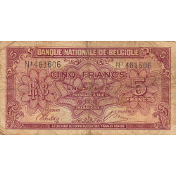 Belgique - Pick 121 - 5 francs ou 1 belga - Série 1 - 01/02/1943 - Etat : B+