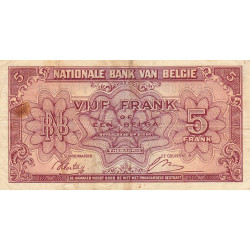 Belgique - Pick 121 - 5 francs ou 1 belga - Série 1 - 01/02/1943 - Etat : TTB