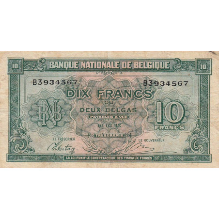 Belgique - Pick 122 - 10 francs ou 2 belgas - Série 3 - 01/02/1943 - Etat : TB+