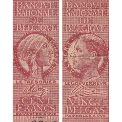 Belgique - Pick 123 - 100 francs ou 20 belgas - Série 3 - 01/02/1943 - Etat : TB+