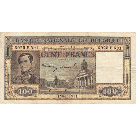 Belgique - Pick 126_2 - 100 francs - 25/09/1948 - Etat : TB+