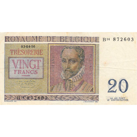 Belgique - Pick 132b - 20 francs - 03/04/1956 - Etat : TTB+