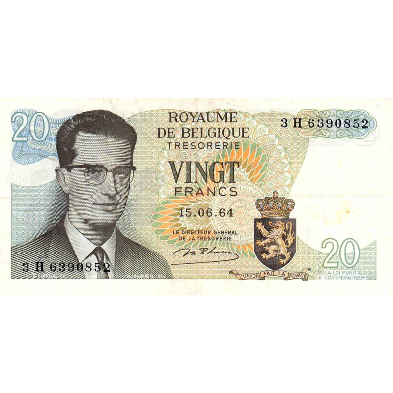 Belgique - Pick 138_1 - 20 francs - Série 3 H - 15/06/1964 - Etat : SUP