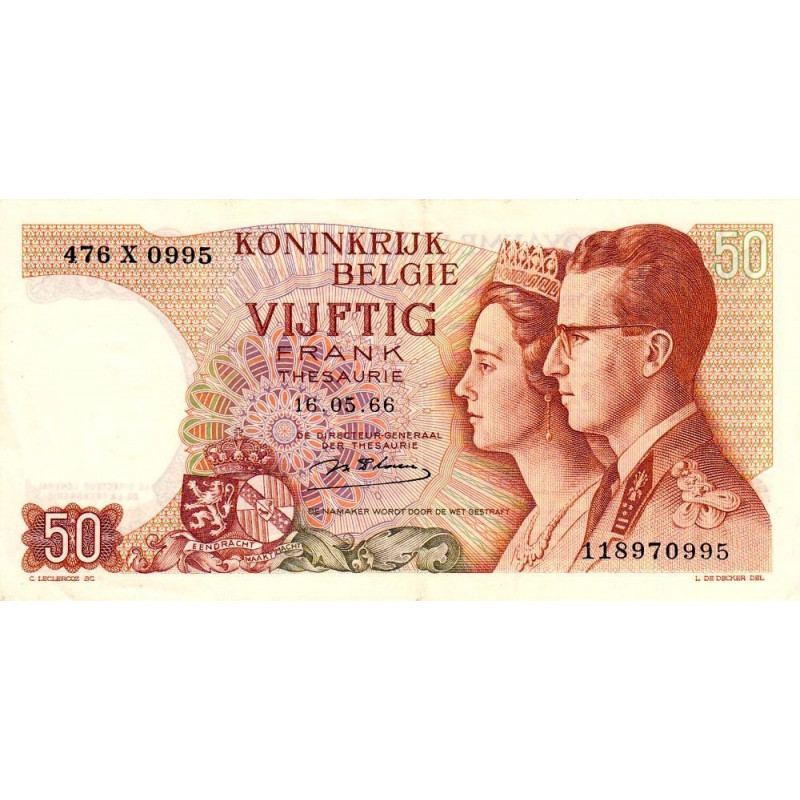 Belgique - Pick 139_1b - 50 francs - Série 476 X - 15/06/1966 - Etat : SUP