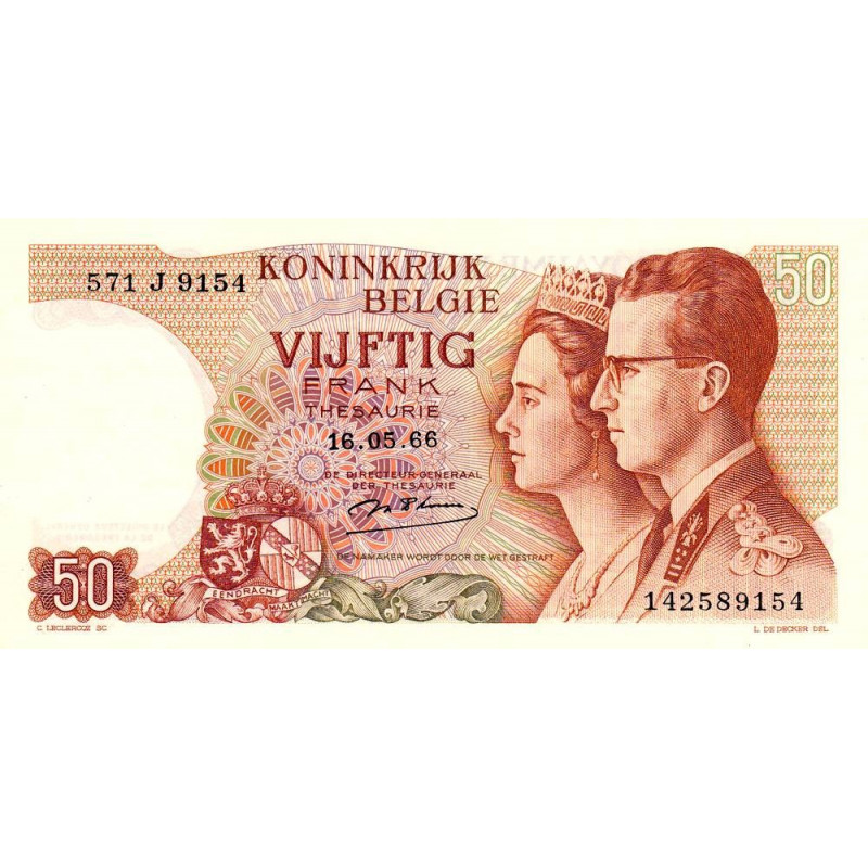 Belgique - Pick 139_1b - 50 francs - Série 571 J - 15/06/1966 - Etat : SPL à NEUF