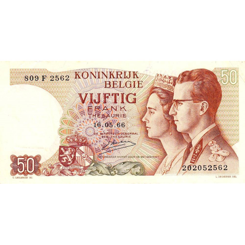 Belgique - Pick 139_3 - 50 francs - Série 809 F - 15/06/1966 (1976) - Etat : SUP